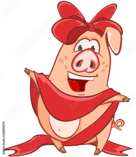 Illustration of a Cute Pig. Cartoon Character 