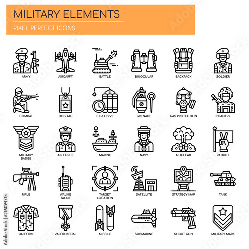 Military Elements , Thin Line and Pixel Perfect Icons