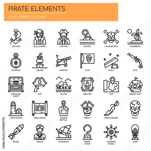 Pirate Elements , Thin Line and Pixel Perfect Icons