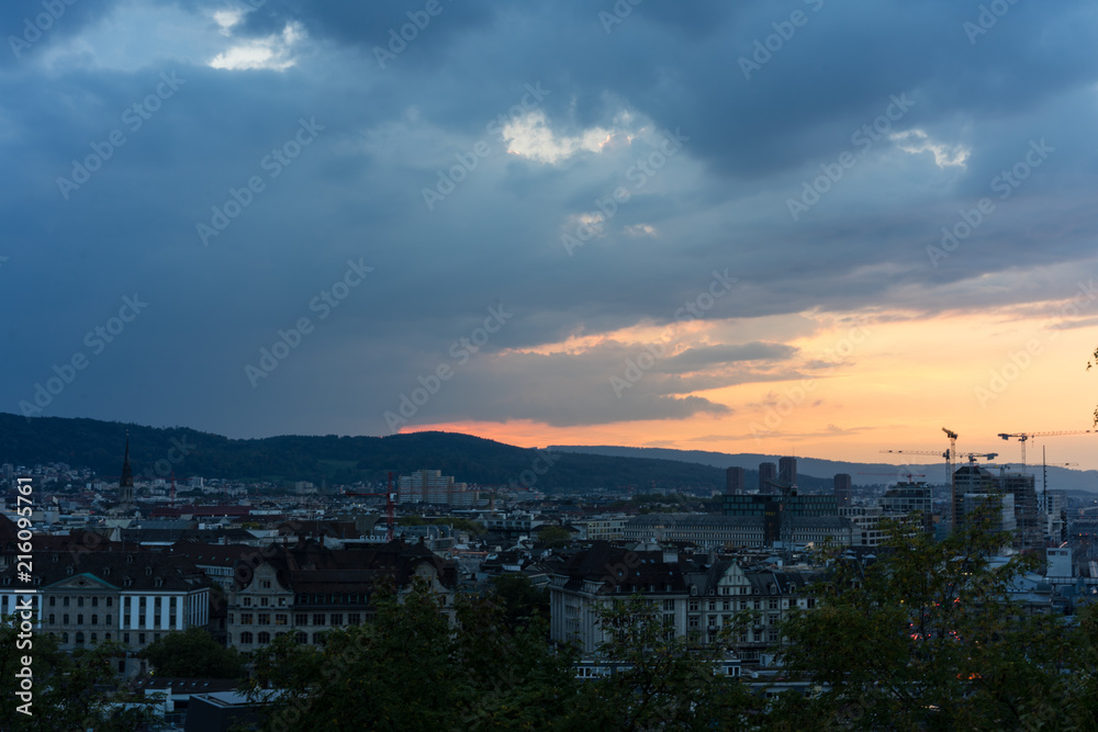 Zurich, Switzerland City Panorama at evening sunset