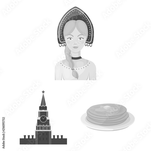 Country Russia, travel monochrome icons in set collection for design. Attractions and features vector symbol stock web illustration.