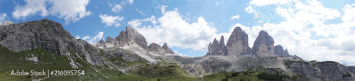 Panorama: Berggipfel der Dolomiten, mit Drei Zinnen, Tre Cime di Lavaredo