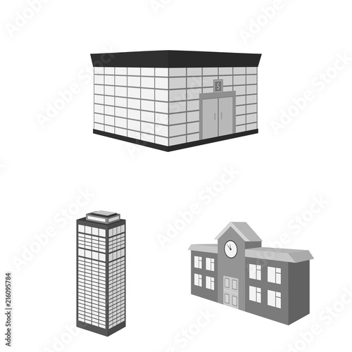 Building and architecture monochrome icons in set collection for design.The building and dwelling vector isometric symbol stock web illustration.