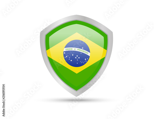 Free Download Metal shield with Brazil flag on white background. Vector illustration. - GFXLoad