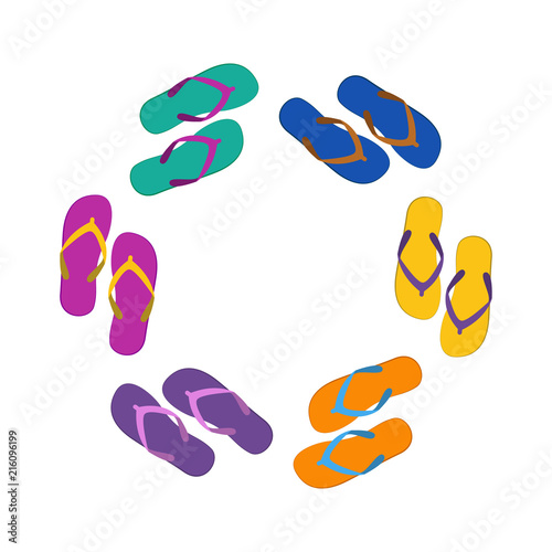 Summer colorful flops in circle  flat illustration