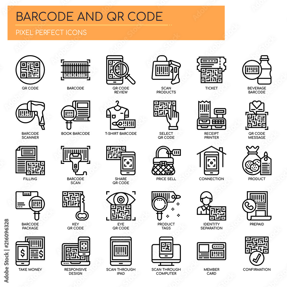 Barcode and QR Code , Thin Line and Pixel Perfect Icons Stock Vector ...