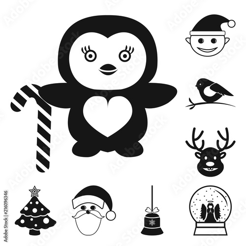 Christmas attributes and accessories black icons in set collection for design. Merry Christmas vector symbol stock web illustration.