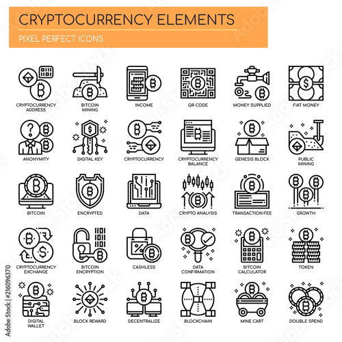 Cryptocurrency Elements , Thin Line and Pixel Perfect Icons