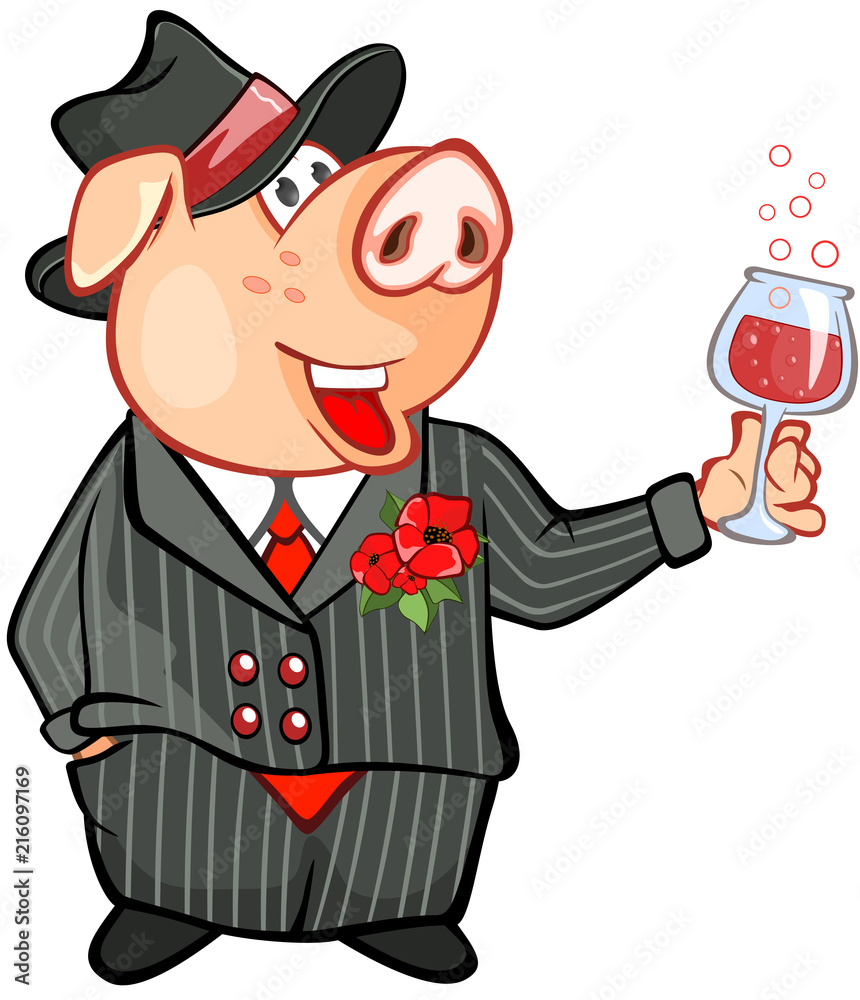 Illustration of a Cute Pig. Cartoon Character