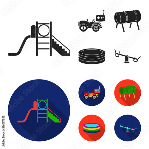 Machine for radio control, tunnel, trampoline, swing. Playground set collection icons in black,flat style vector symbol stock illustration web.