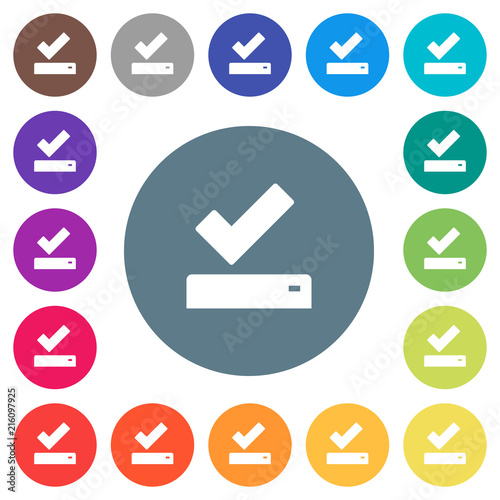 Successfully saved flat white icons on round color backgrounds