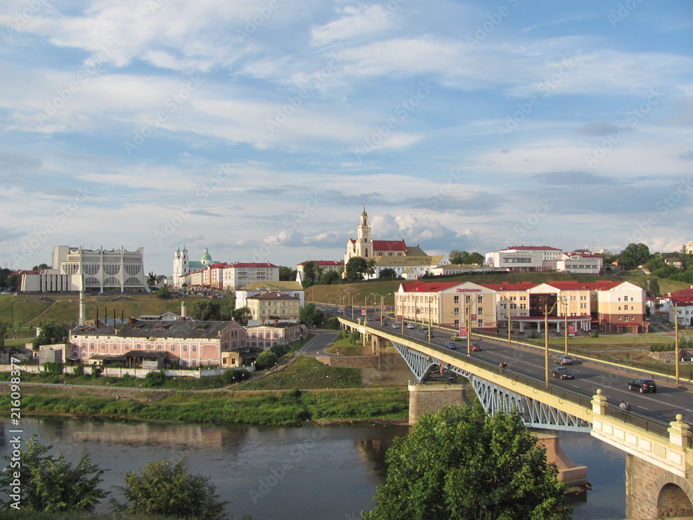 City landscape with a bridge, Grodno, Belarus