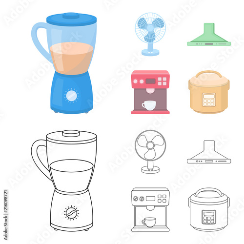 Blender, extractor and other equipment.Household set collection icons in cartoon,outline style vector symbol stock illustration web.