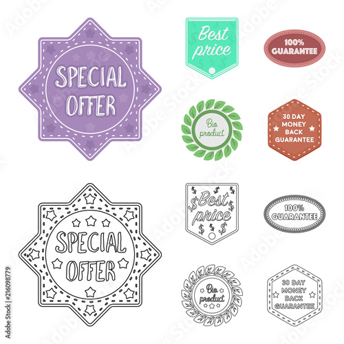 Special offer, best prise, guarantee, bio product.Label,set collection icons in cartoon,outline style vector symbol stock illustration web.