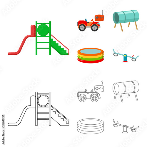 Machine for radio control, tunnel, trampoline, swing. Playground set collection icons in cartoon,outline style vector symbol stock illustration web.