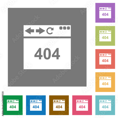 Browser 404 page not found square flat icons