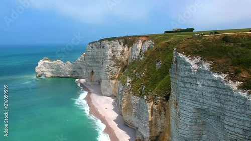 Drone footage of the cliffs of Étretat, France.