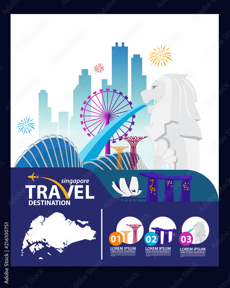 Fototapeta premium Singapur podróży zabytki. Grafika wektorowa i ilustracje.