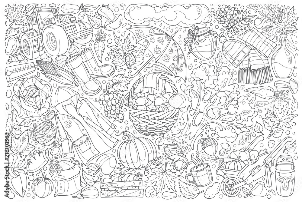 Autumn doodle set vector illustration background
