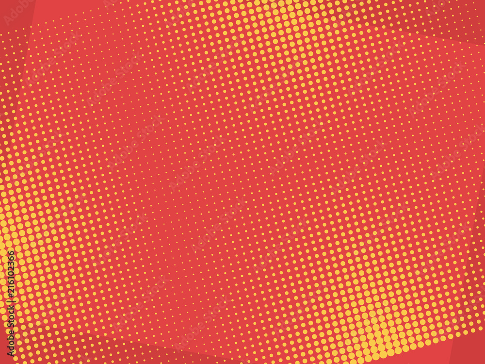 Naklejka premium Halftone dots background. Pop art retro template. Comics red texture.