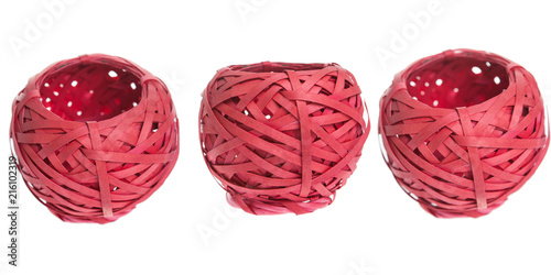 Three red baskets on white background isolated