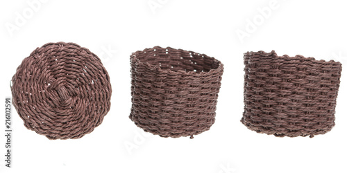 basket on white background isolated . Traditional wooden accesory