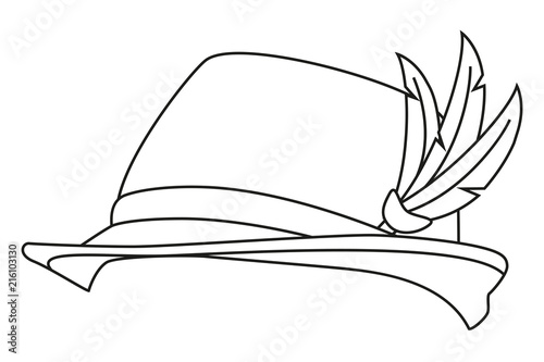 Line art black and white german feather hat