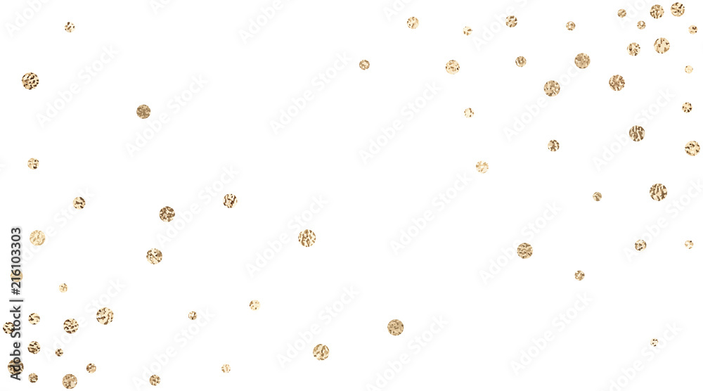 Vector background with confetti circles, small pieses of gold foil isolated on white. Modern element for wedding, celebration, party, anniversary, birthday, Valentine's Day designs.