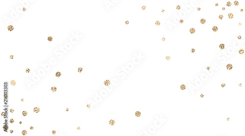 Vector background with confetti circles, small pieses of gold foil isolated on white. Modern element for wedding, celebration, party, anniversary, birthday, Valentine's Day designs.
