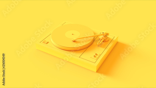 Yellow Vintage Turntable Record Player 3d illustration