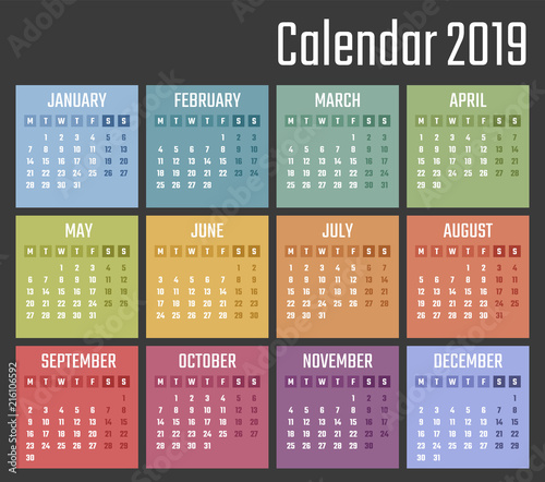 2019 year calendar, calendar design for 2019 starts monday