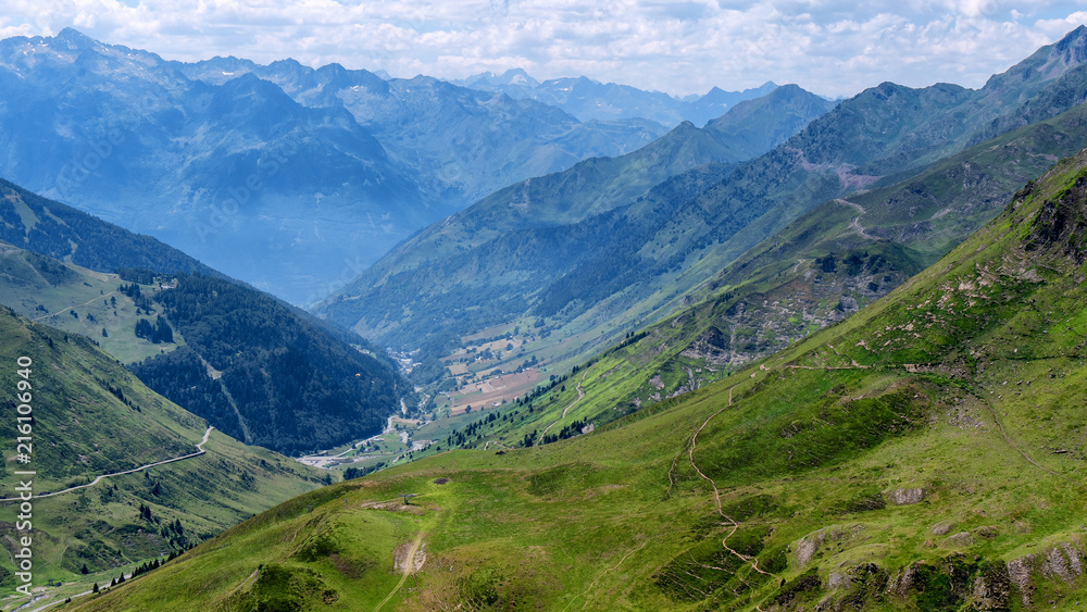 view of Col du Tourmalet in pyrenees mountains