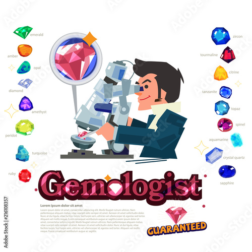 gemologist with type of jewelry stone - vector