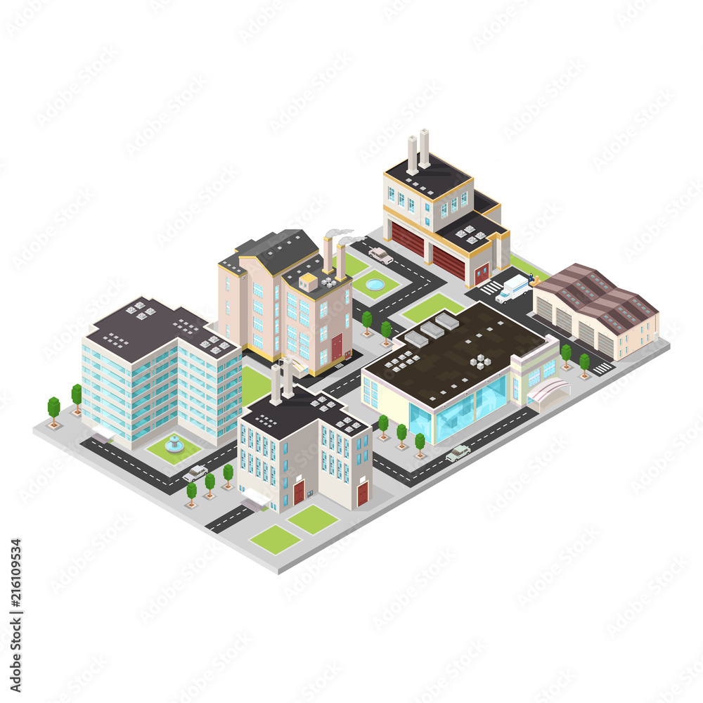 Isometric Vector Industrial City
Small urban industrial cityscape.