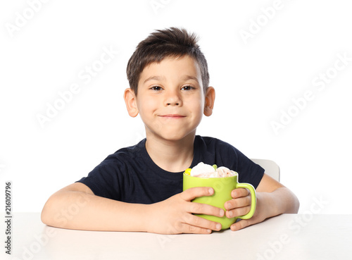 Cute little boy with cup of...