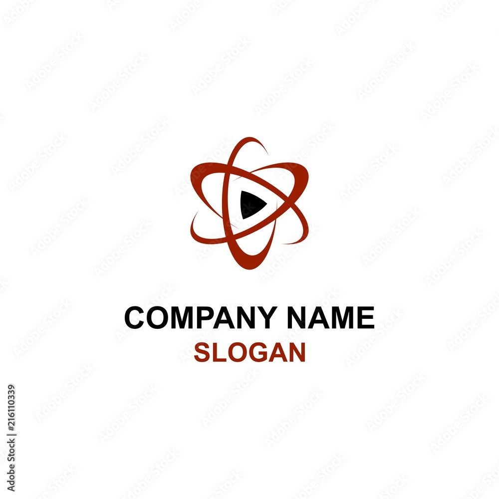 World play button symbol, with red ring system orbiting a play button planet logo. World play button symbol, with red ring system orbiting a play button planet logo.