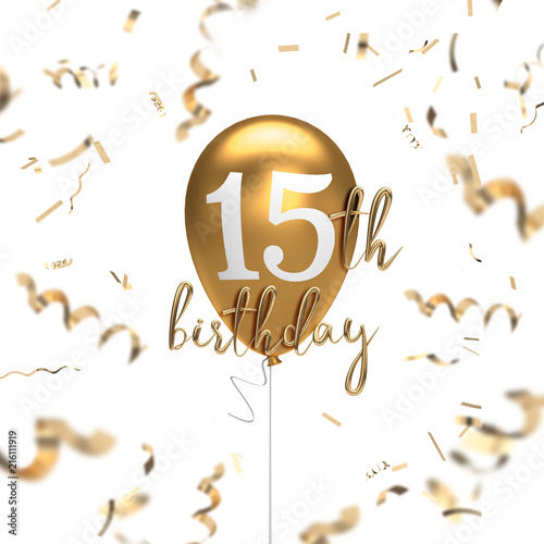 Photography Happy 15th birthday gold balloon greeting background