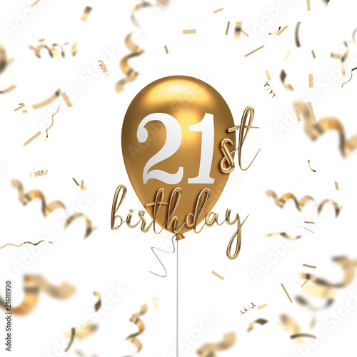 Canvas Print Happy 21st birthday gold balloon greeting background