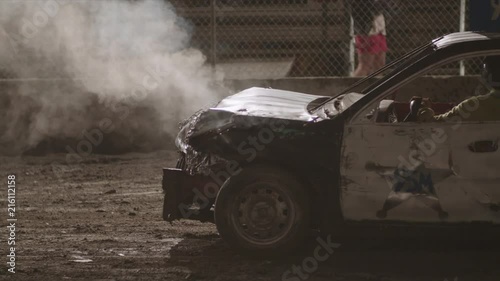 Demolition Derby Car, Smoking Engine photo