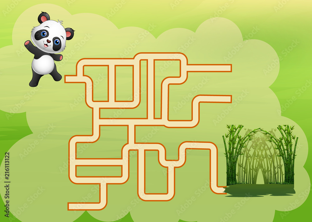 Obraz premium Gra labirynt panda znajduje drogę do bambusowego lasu