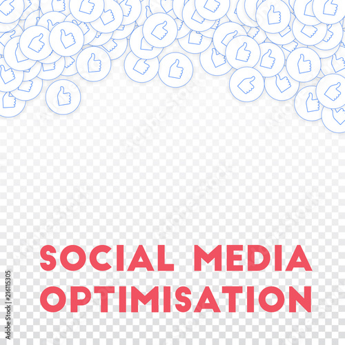 Social media icons. Social media optimisation concept. Falling scattered thumbs up. Memorable abstra