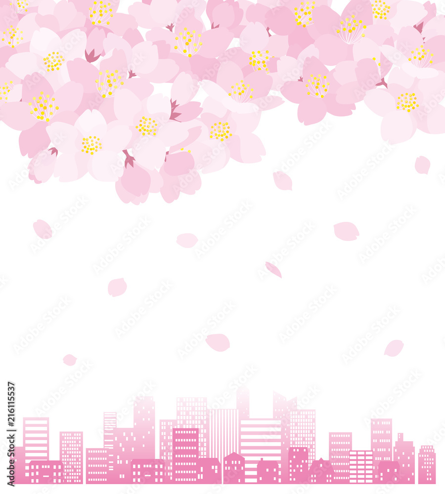 街並み シルエット 桜 花びら ピンク Stock ベクター Adobe Stock