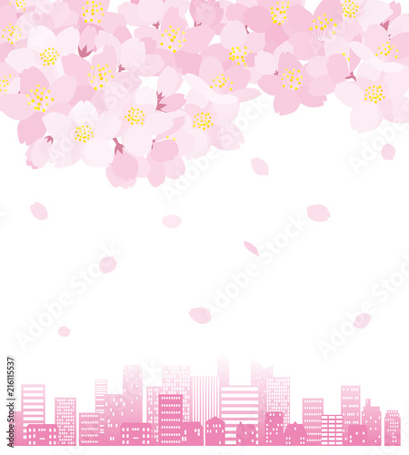 街並み シルエット 桜 花びら ピンク Stock ベクター Adobe Stock