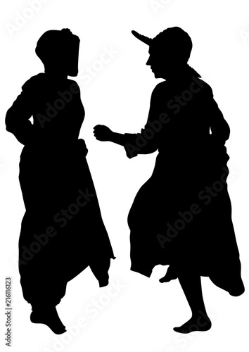 Women dancing folk dutch dances on white background
