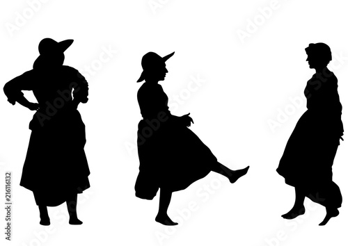 Women dancing folk dutch dances on white background