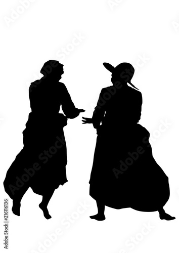 Women dancing folk dutch dances on white background