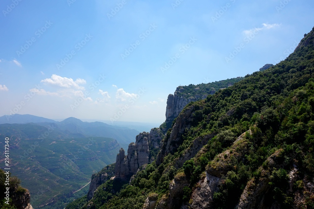 A panorama to Mount Montserrat in the outskirts of Barcelona. Mountain range: Pyrenees.
