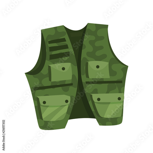 Green vest of hunter and fisherman vector Illustration on a white background