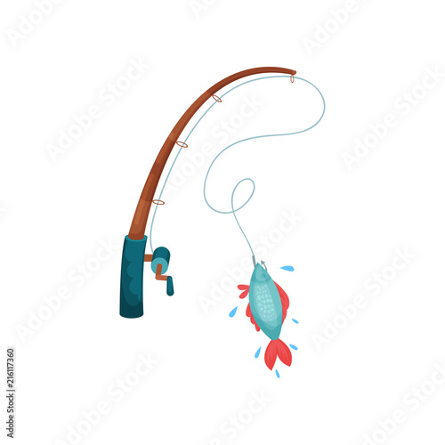 Fishing rod and fish vector Illustration on a white background