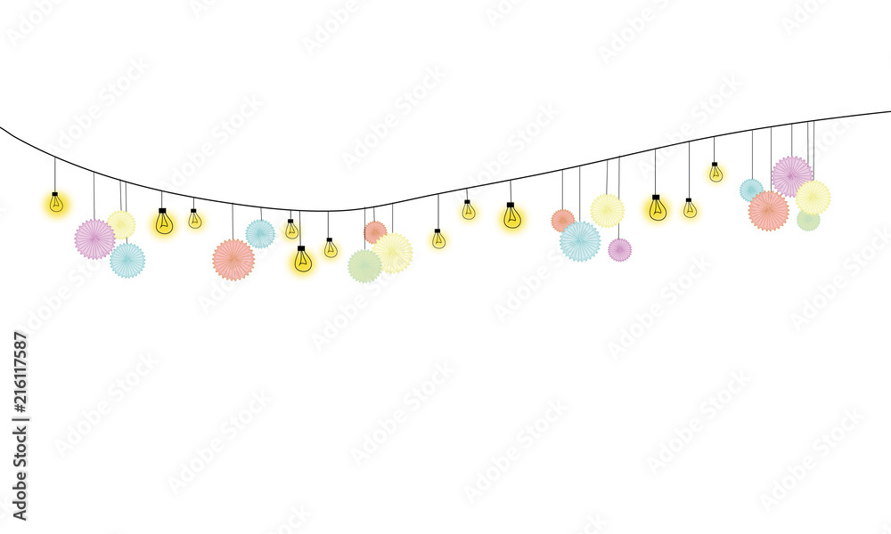 Lampion Girlande mit Glühbirnen in Pastellfarben Stock Vector | Adobe Stock